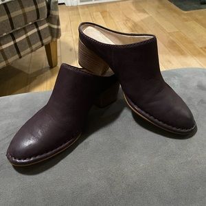 Clarks Heels Women 6 M Brown Spiced Isla Nubuck Leather Block Heel Mules Ladies